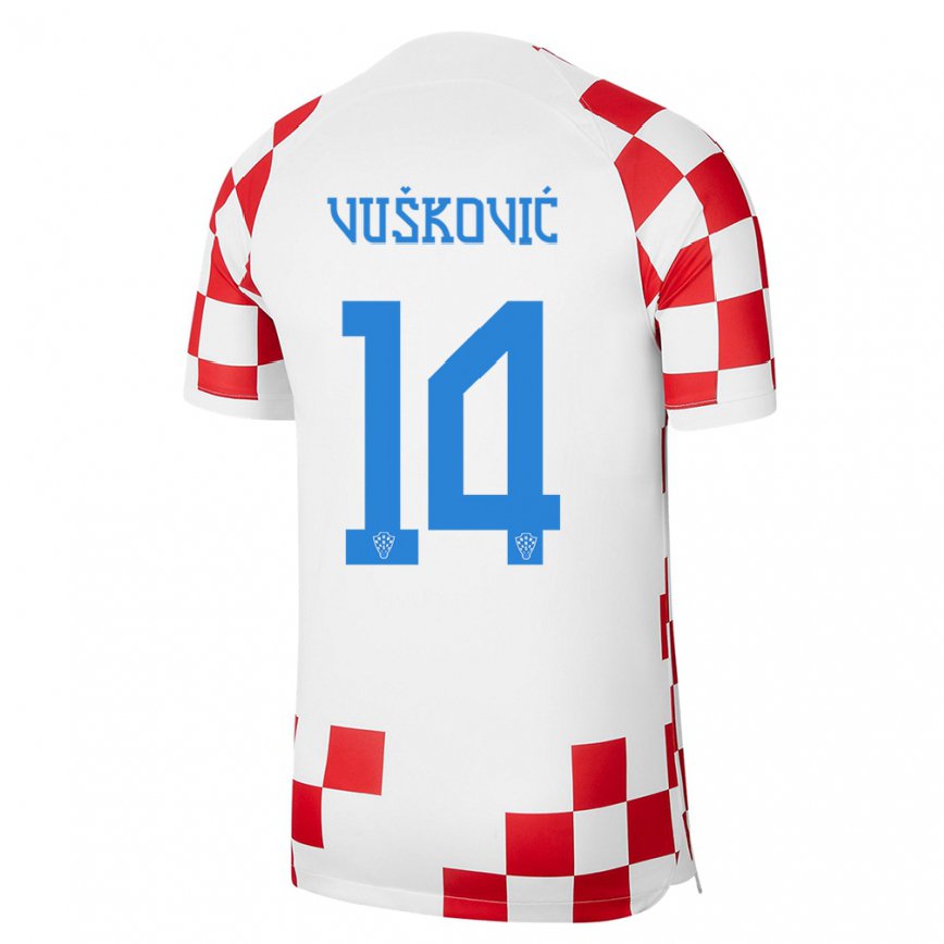 Damen Kroatische Mario Vuskovic #14 Rot-weiss Heimtrikot Trikot 22-24 Luxemburg
