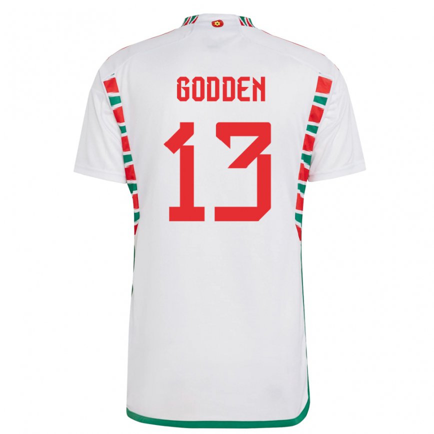 Damen Walisische Scott Godden #13 Weiß Auswärtstrikot Trikot 22-24 Luxemburg