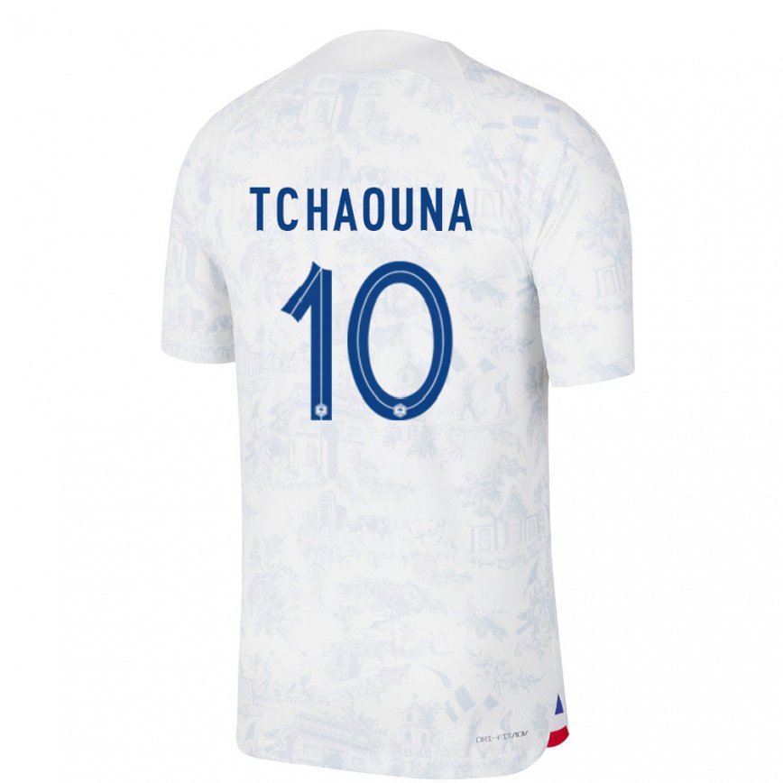 Damen Französische Loum Tchaouna #10 Weiß Blau Auswärtstrikot Trikot 22-24 Luxemburg