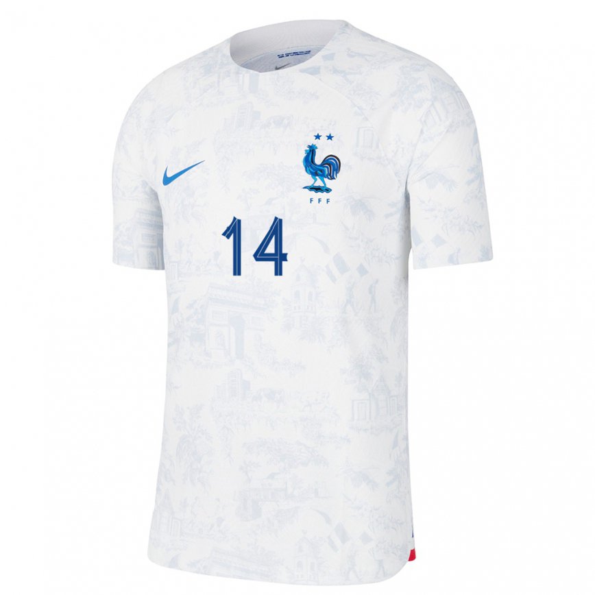 Damen Französische Andy Diouf #14 Weiß Blau Auswärtstrikot Trikot 22-24 Luxemburg