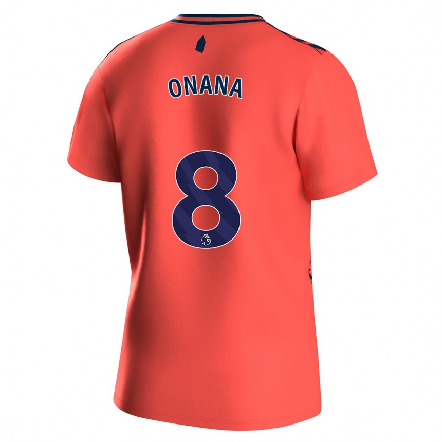 Kinder Fußball Amadou Onana #8 Koralle Auswärtstrikot Trikot 2023/24 T-Shirt Luxemburg