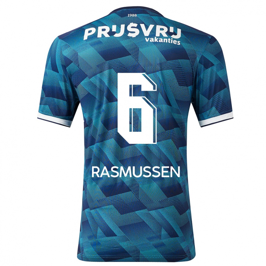 Kinder Fußball Jacob Rasmussen #6 Blau Auswärtstrikot Trikot 2023/24 T-Shirt Luxemburg