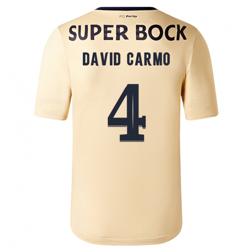 Kinder Fußball David Carmo #4 Beige-Gold Auswärtstrikot Trikot 2023/24 T-Shirt Luxemburg