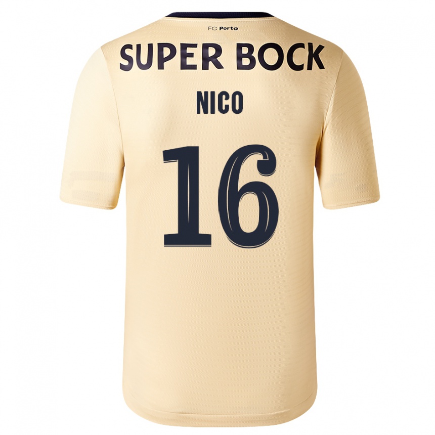 Kinder Fußball Nico Gonzalez #16 Beige-Gold Auswärtstrikot Trikot 2023/24 T-Shirt Luxemburg