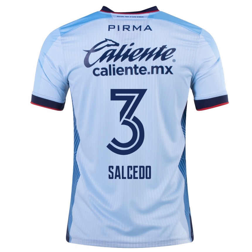 Kinder Fußball Carlos Salcedo #3 Himmelblau Auswärtstrikot Trikot 2023/24 T-Shirt Luxemburg