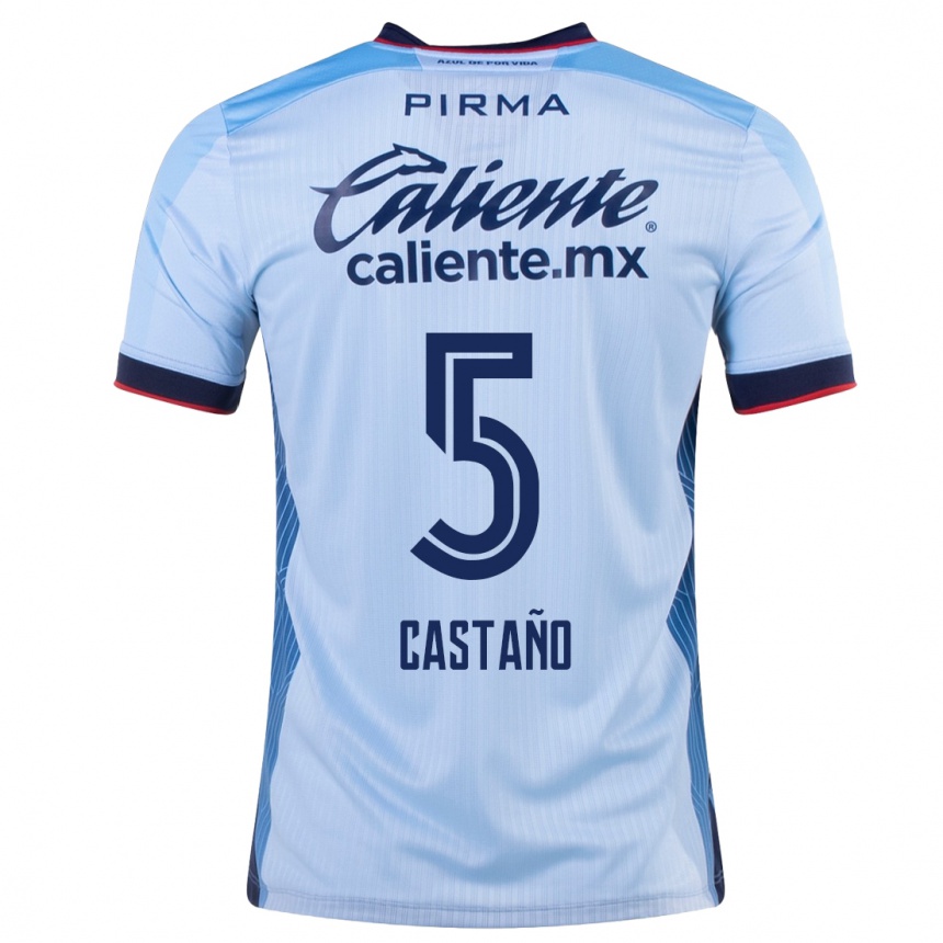Kinder Fußball Kevin Castaño #5 Himmelblau Auswärtstrikot Trikot 2023/24 T-Shirt Luxemburg