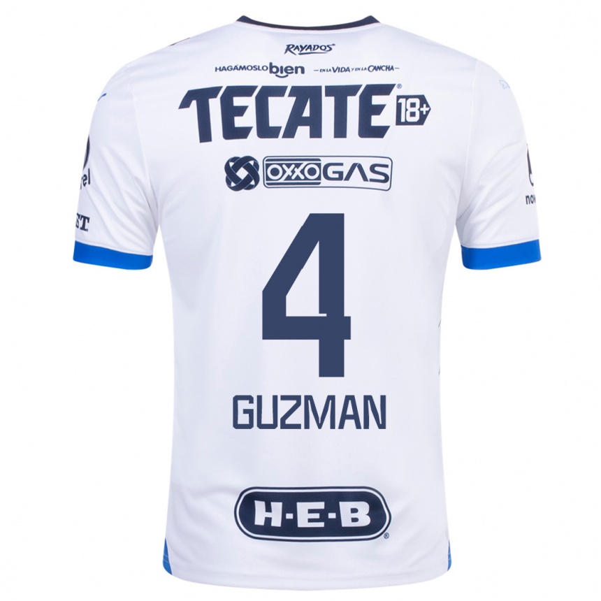 Kinder Fußball Víctor Guzmán #4 Weiß Auswärtstrikot Trikot 2023/24 T-Shirt Luxemburg