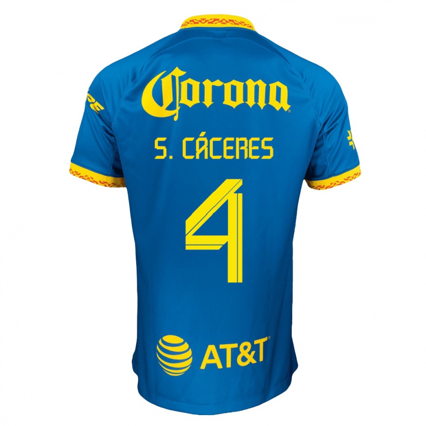 Kinder Fußball Sebastián Cáceres #4 Blau Auswärtstrikot Trikot 2023/24 T-Shirt Luxemburg