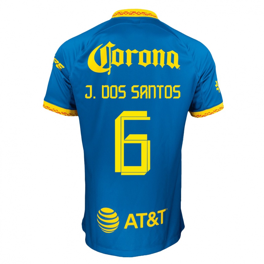 Kinder Fußball Jonathan Dos Santos #6 Blau Auswärtstrikot Trikot 2023/24 T-Shirt Luxemburg