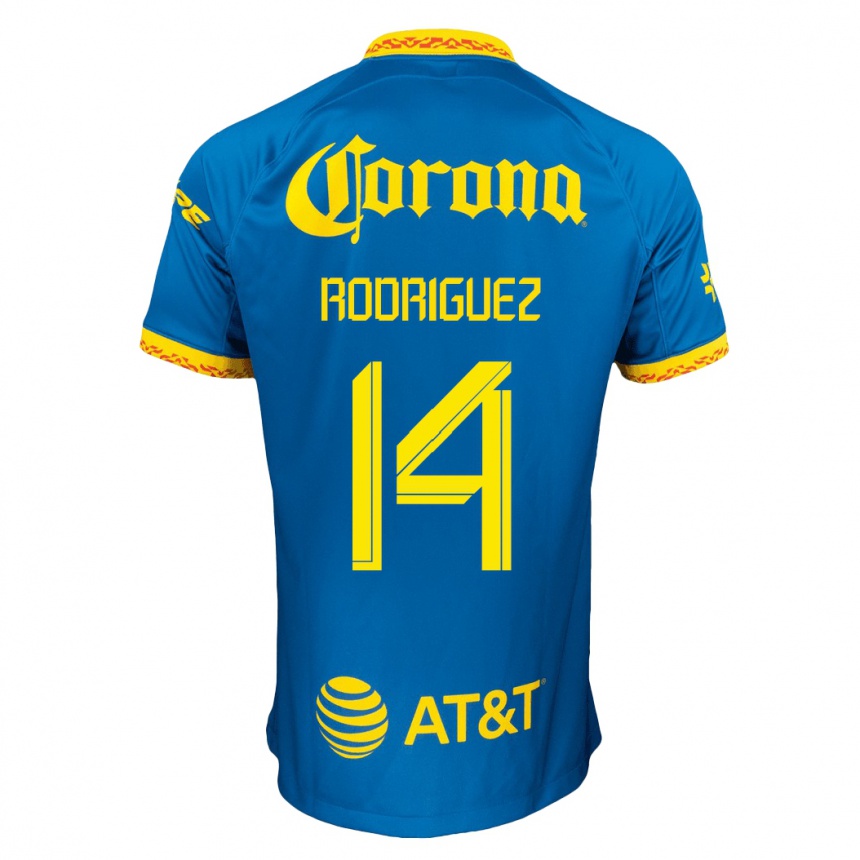 Damen Fußball Monica Rodriguez #14 Blau Auswärtstrikot Trikot 2023/24 T-Shirt Luxemburg
