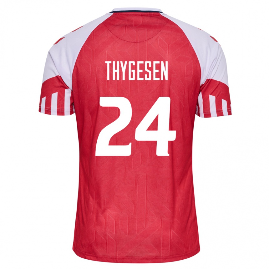 Kinder Fußball Dänische Sarah Thygesen #24 Rot Heimtrikot Trikot 24-26 T-Shirt Luxemburg