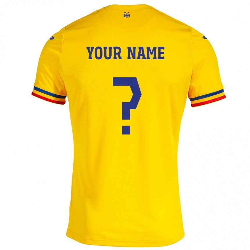 Kinder Fußball Rumänische Ihren Namen #0 Gelb Heimtrikot Trikot 24-26 T-Shirt Luxemburg