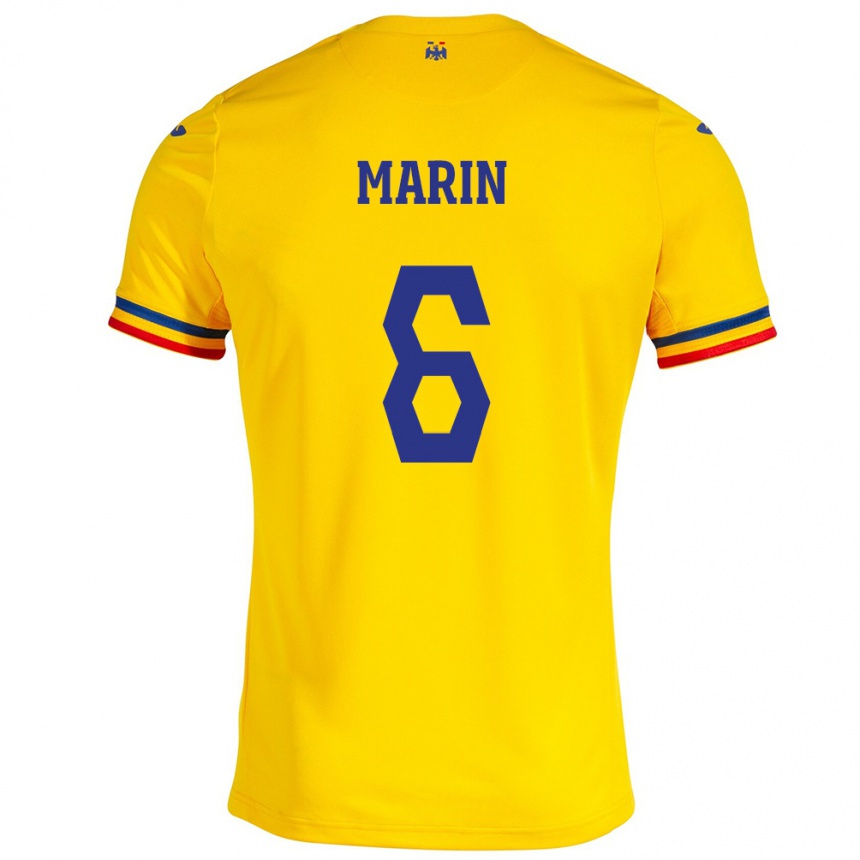 Kinder Fußball Rumänische Marius Marin #6 Gelb Heimtrikot Trikot 24-26 T-Shirt Luxemburg