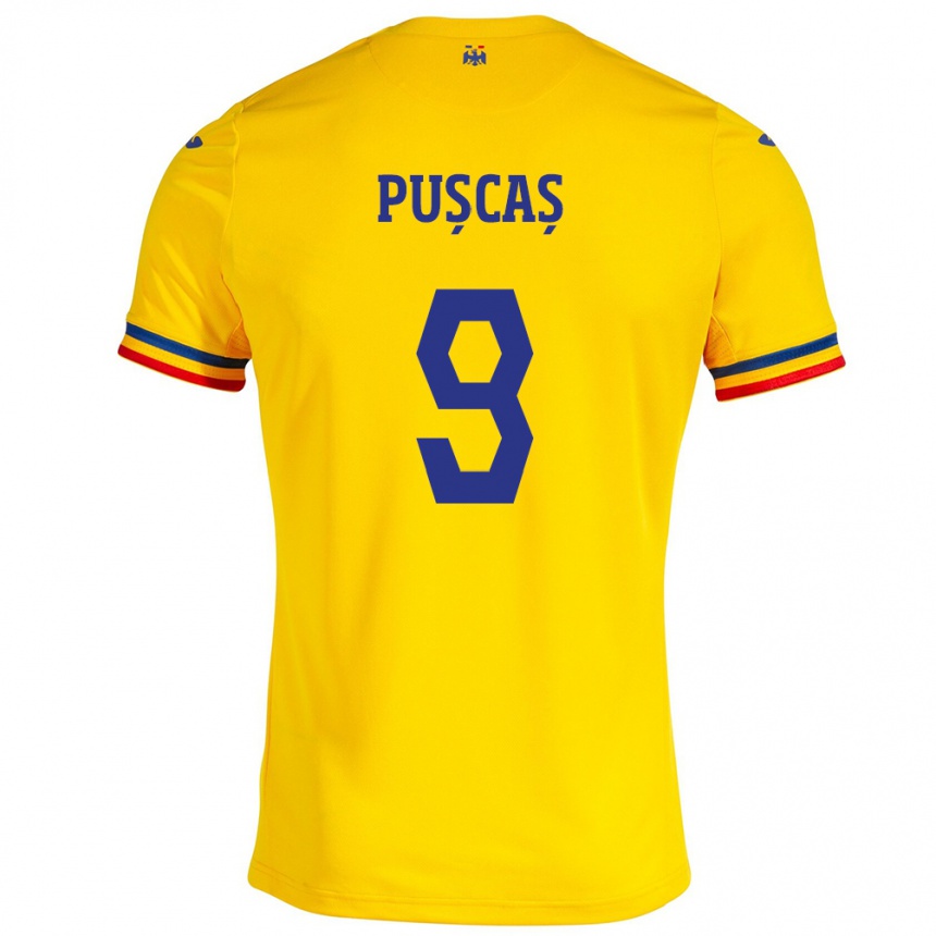 Kinder Fußball Rumänische George Pușcaș #9 Gelb Heimtrikot Trikot 24-26 T-Shirt Luxemburg