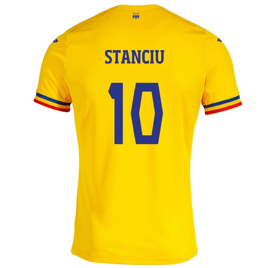 Kinder Fußball Rumänische Nicolae Stanciu #10 Gelb Heimtrikot Trikot 24-26 T-Shirt Luxemburg