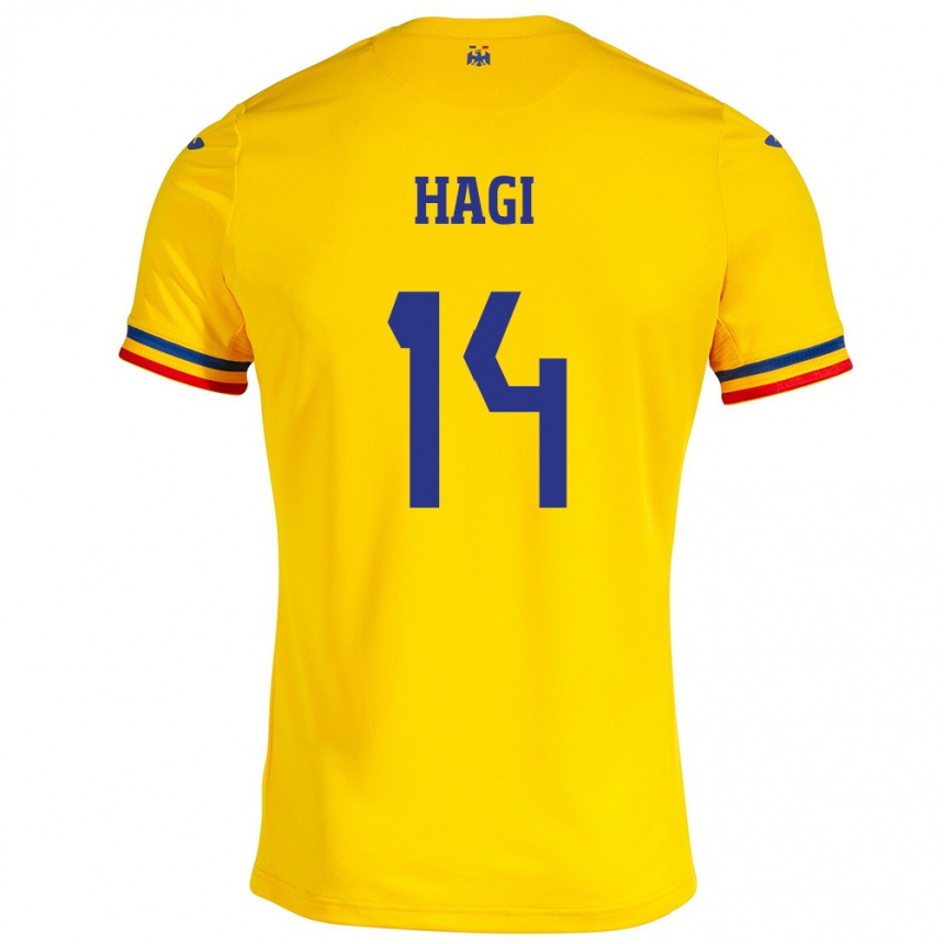 Kinder Fußball Rumänische Ianis Hagi #14 Gelb Heimtrikot Trikot 24-26 T-Shirt Luxemburg