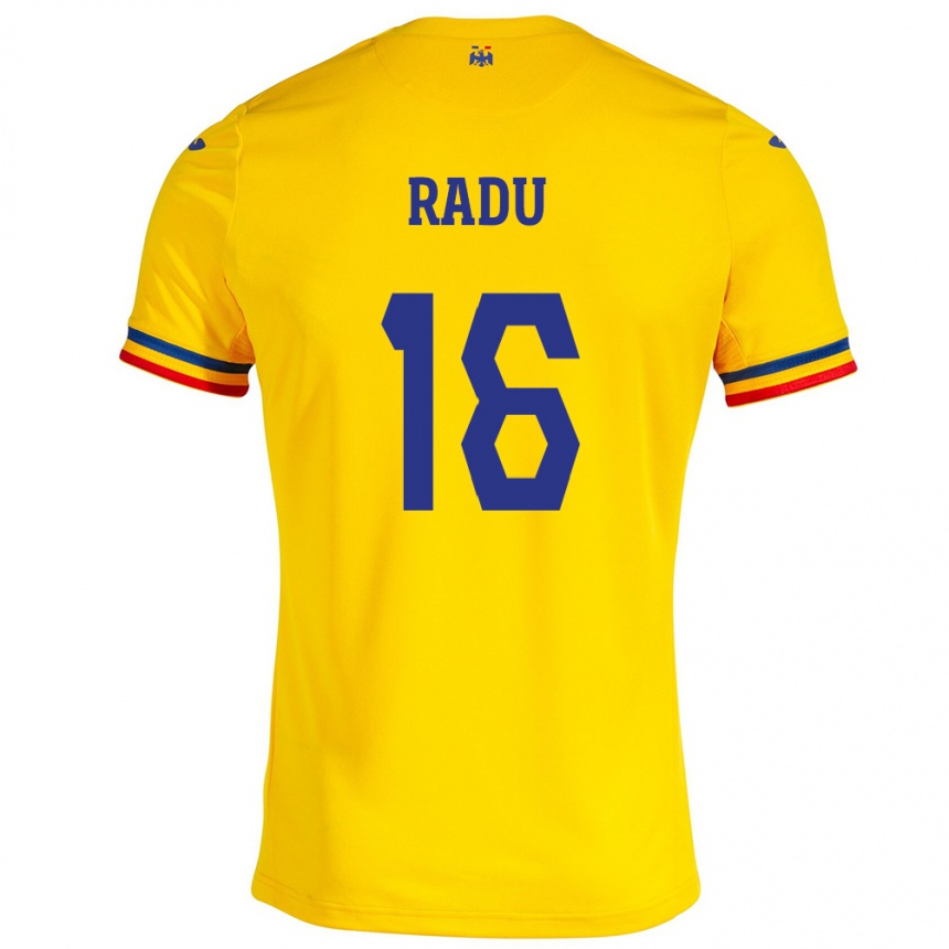 Kinder Fußball Rumänische Andrei Radu #16 Gelb Heimtrikot Trikot 24-26 T-Shirt Luxemburg