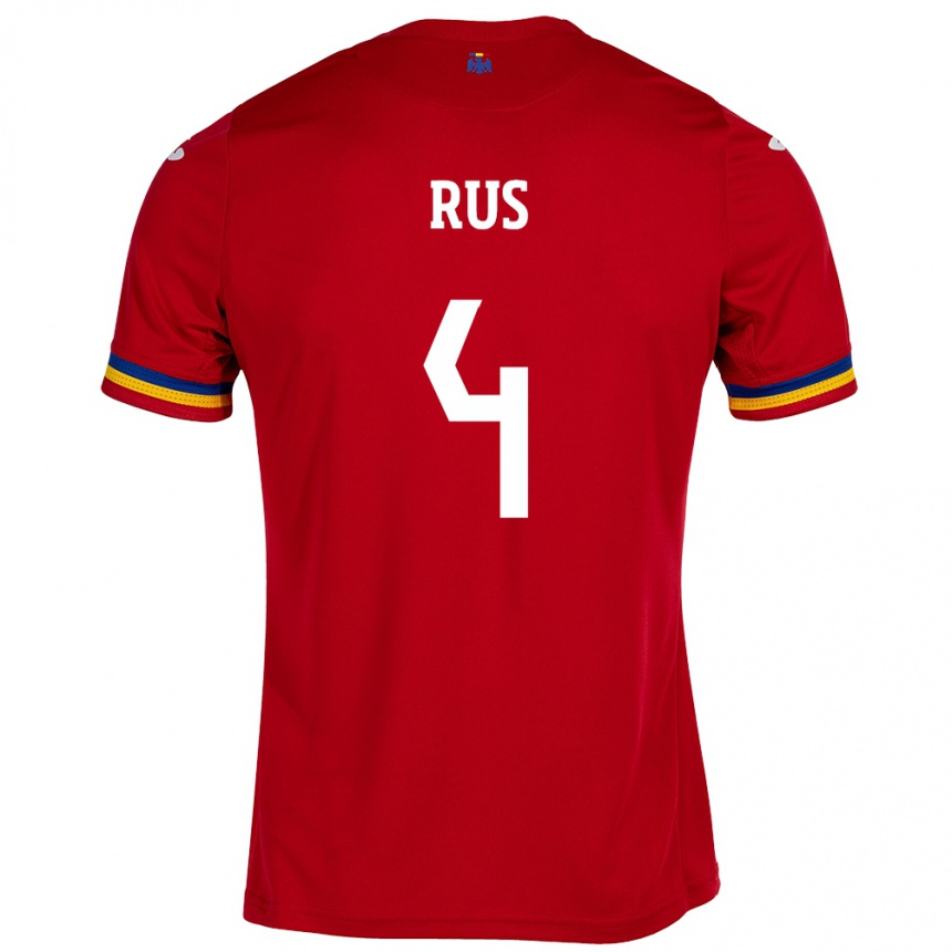 Kinder Fußball Rumänische Adrian Rus #4 Rot Auswärtstrikot Trikot 24-26 T-Shirt Luxemburg