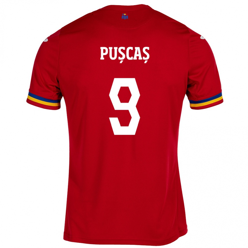 Kinder Fußball Rumänische George Pușcaș #9 Rot Auswärtstrikot Trikot 24-26 T-Shirt Luxemburg