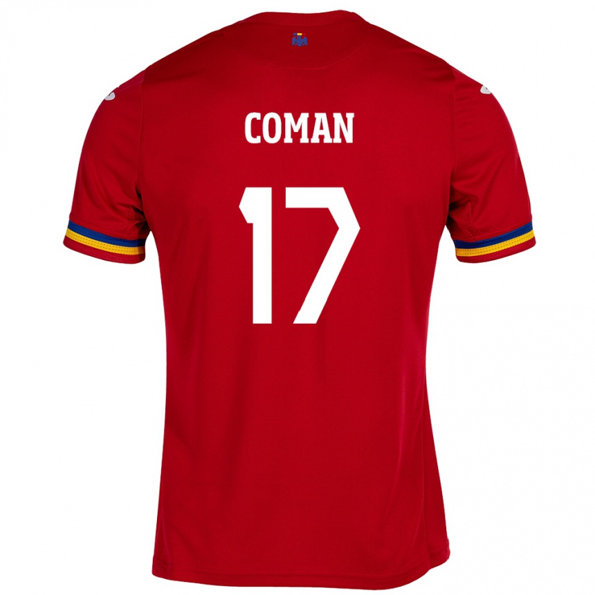 Kinder Fußball Rumänische Florinel Coman #17 Rot Auswärtstrikot Trikot 24-26 T-Shirt Luxemburg