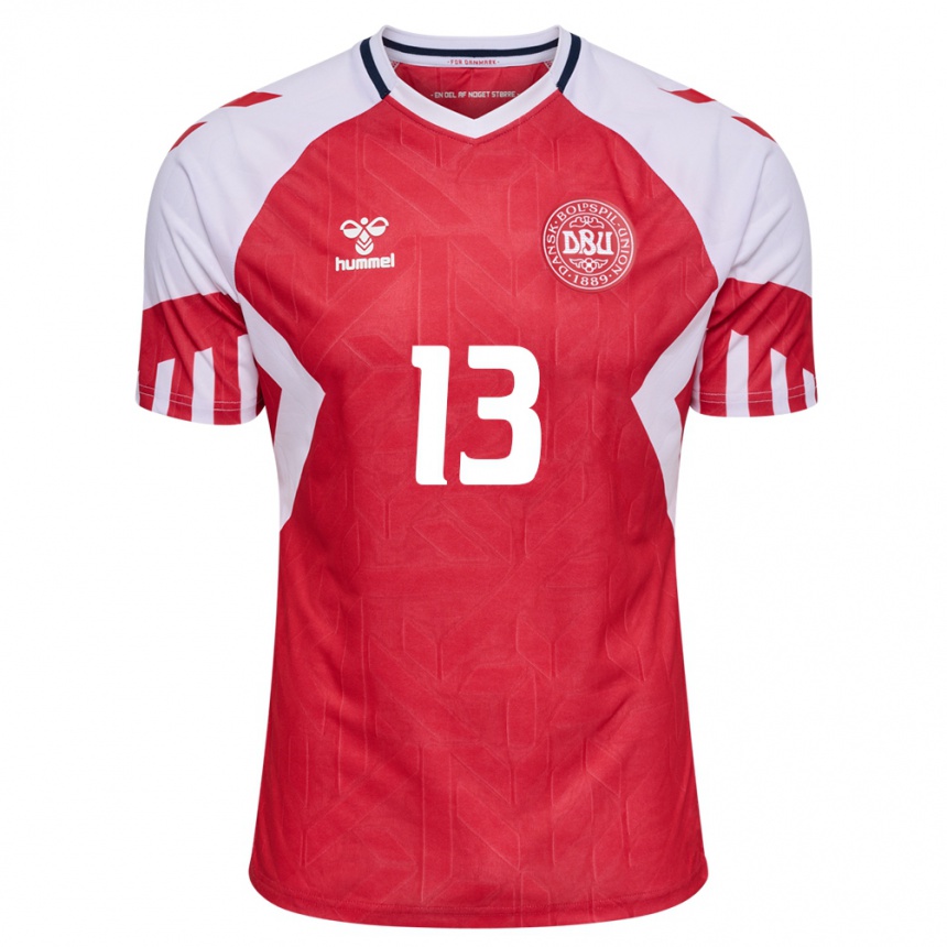 Herren Fußball Dänische Sofie Junge #13 Rot Heimtrikot Trikot 24-26 T-Shirt Luxemburg
