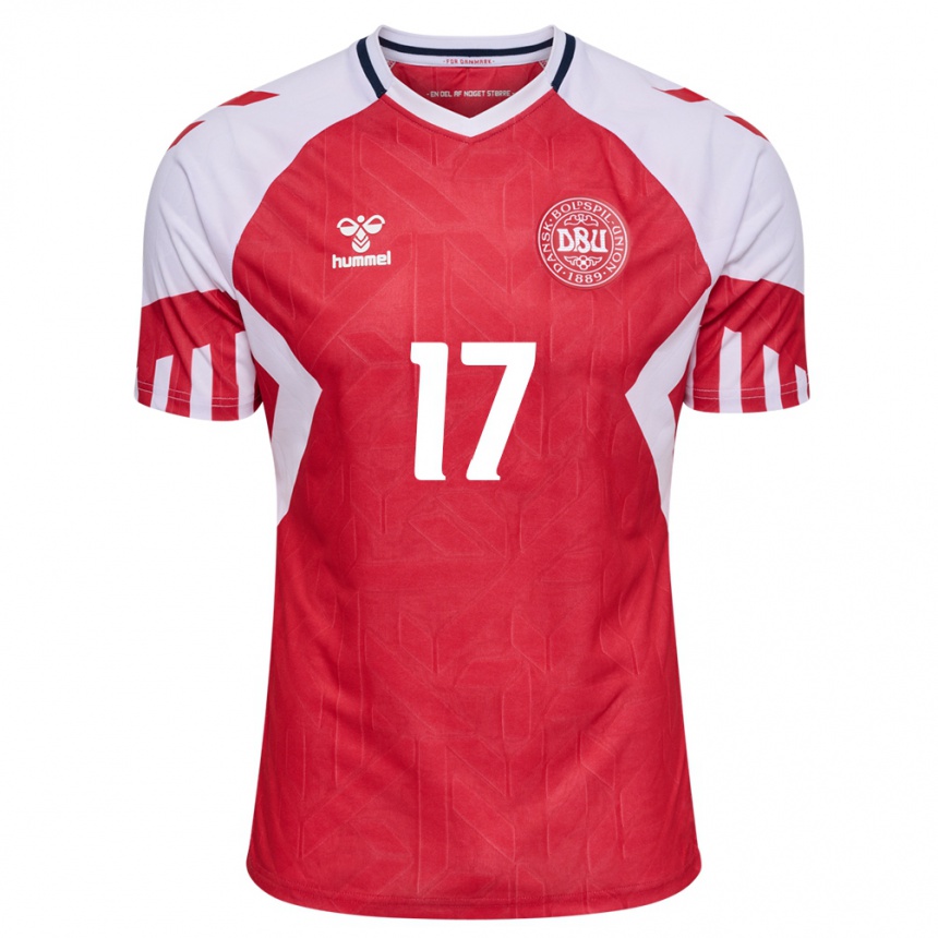 Herren Fußball Dänische Nicolas Madsen #17 Rot Heimtrikot Trikot 24-26 T-Shirt Luxemburg
