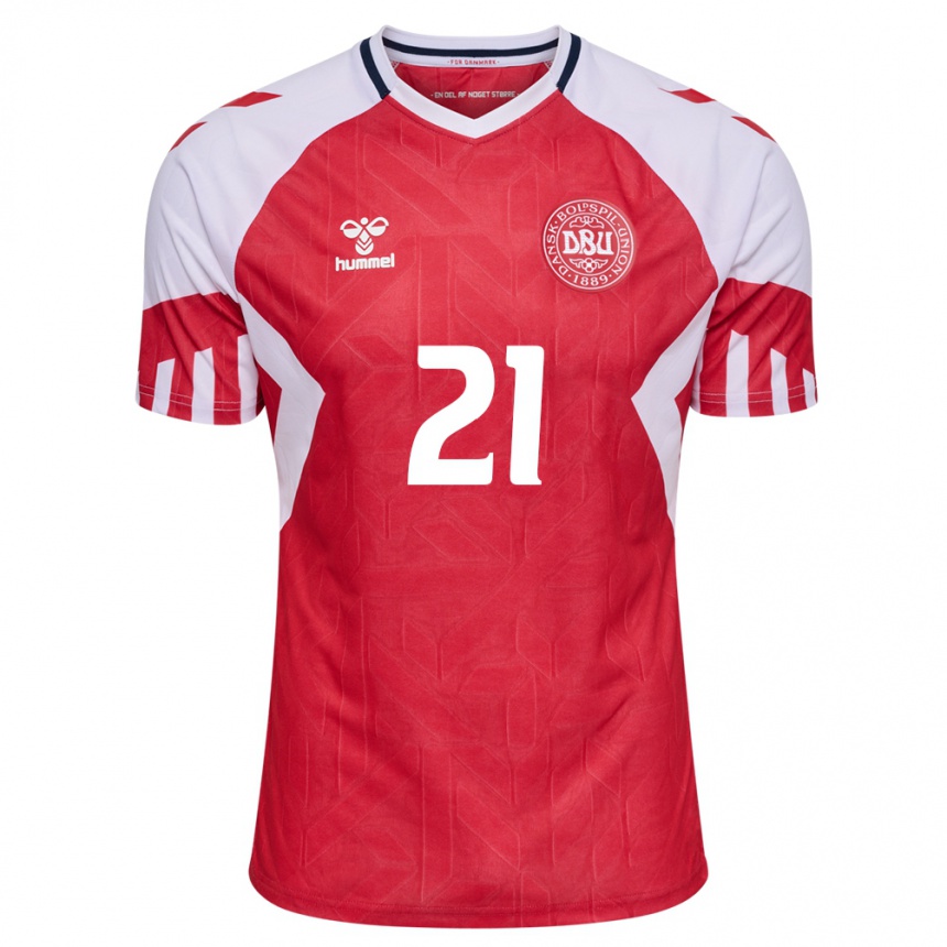 Herren Fußball Dänische Anders Dreyer #21 Rot Heimtrikot Trikot 24-26 T-Shirt Luxemburg