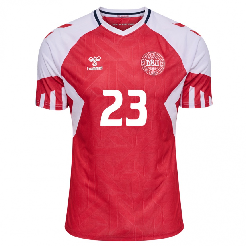 Herren Fußball Dänische Aske Adelgaard #23 Rot Heimtrikot Trikot 24-26 T-Shirt Luxemburg