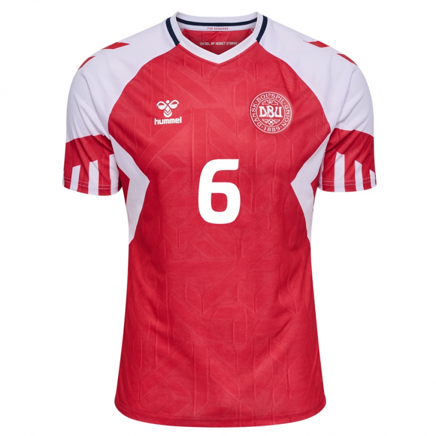 Herren Fußball Dänische Olivia Holdt #6 Rot Heimtrikot Trikot 24-26 T-Shirt Luxemburg
