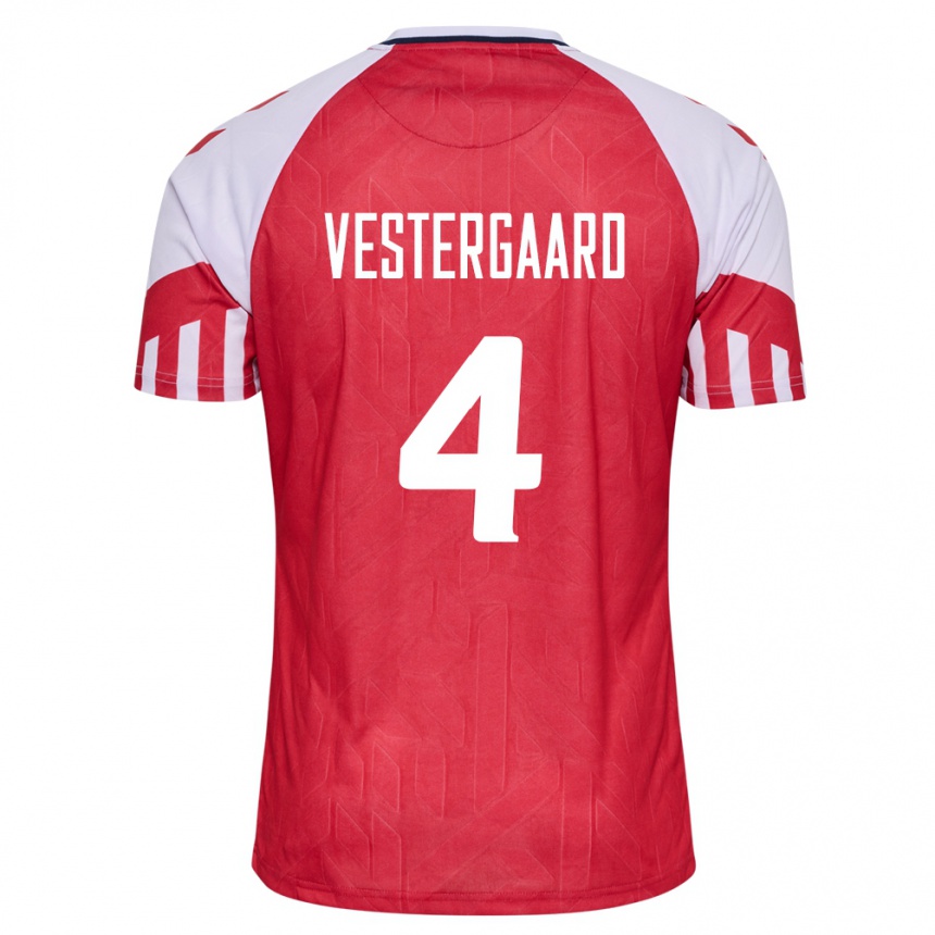 Herren Fußball Dänische Jannik Vestergaard #4 Rot Heimtrikot Trikot 24-26 T-Shirt Luxemburg