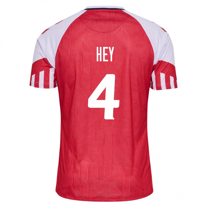 Herren Fußball Dänische Lucas Hey #4 Rot Heimtrikot Trikot 24-26 T-Shirt Luxemburg