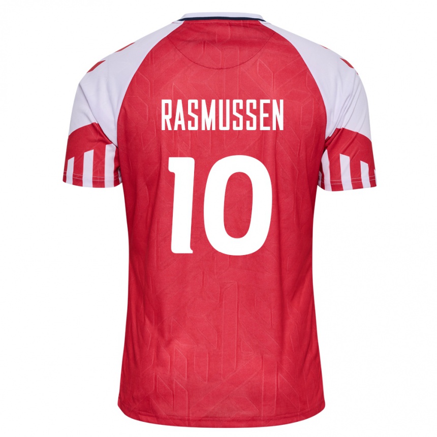 Herren Fußball Dänische Christian Rasmussen #10 Rot Heimtrikot Trikot 24-26 T-Shirt Luxemburg