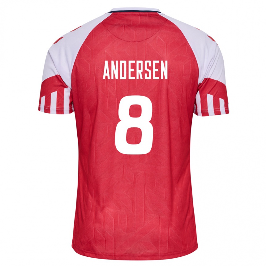 Herren Fußball Dänische Silas Andersen #8 Rot Heimtrikot Trikot 24-26 T-Shirt Luxemburg