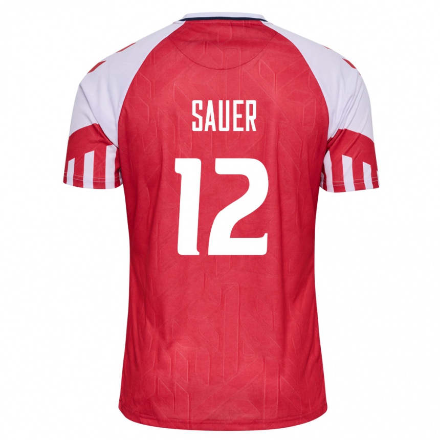 Herren Fußball Dänische Mathias Sauer #12 Rot Heimtrikot Trikot 24-26 T-Shirt Luxemburg