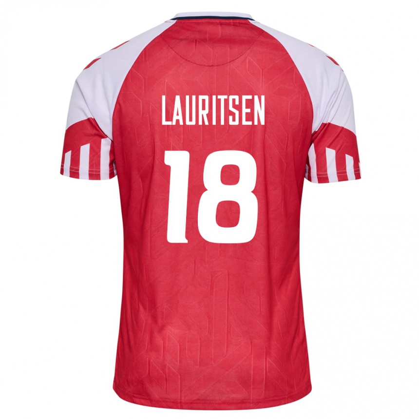 Herren Fußball Dänische Tobias Lauritsen #18 Rot Heimtrikot Trikot 24-26 T-Shirt Luxemburg