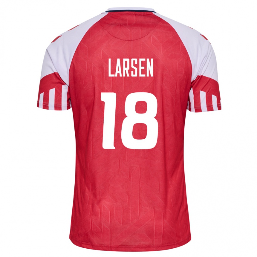 Herren Fußball Dänische Lukas Larsen #18 Rot Heimtrikot Trikot 24-26 T-Shirt Luxemburg