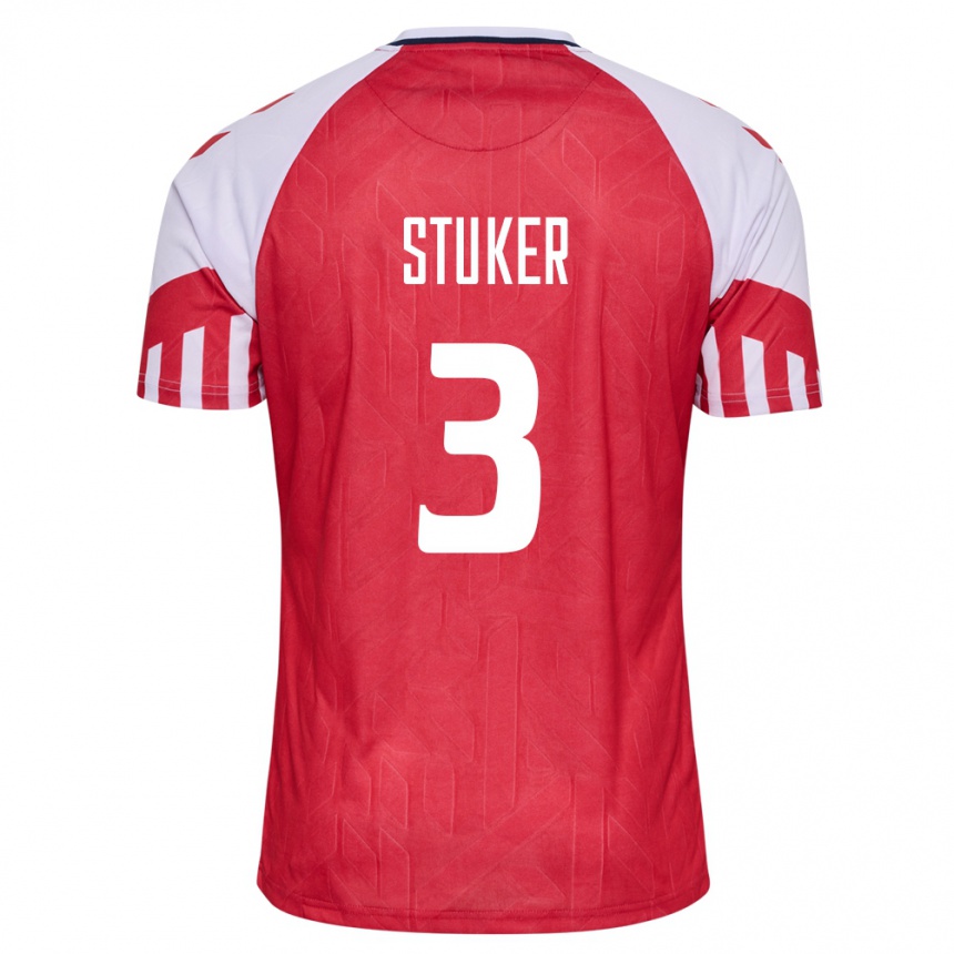 Herren Fußball Dänische Simon Stüker #3 Rot Heimtrikot Trikot 24-26 T-Shirt Luxemburg