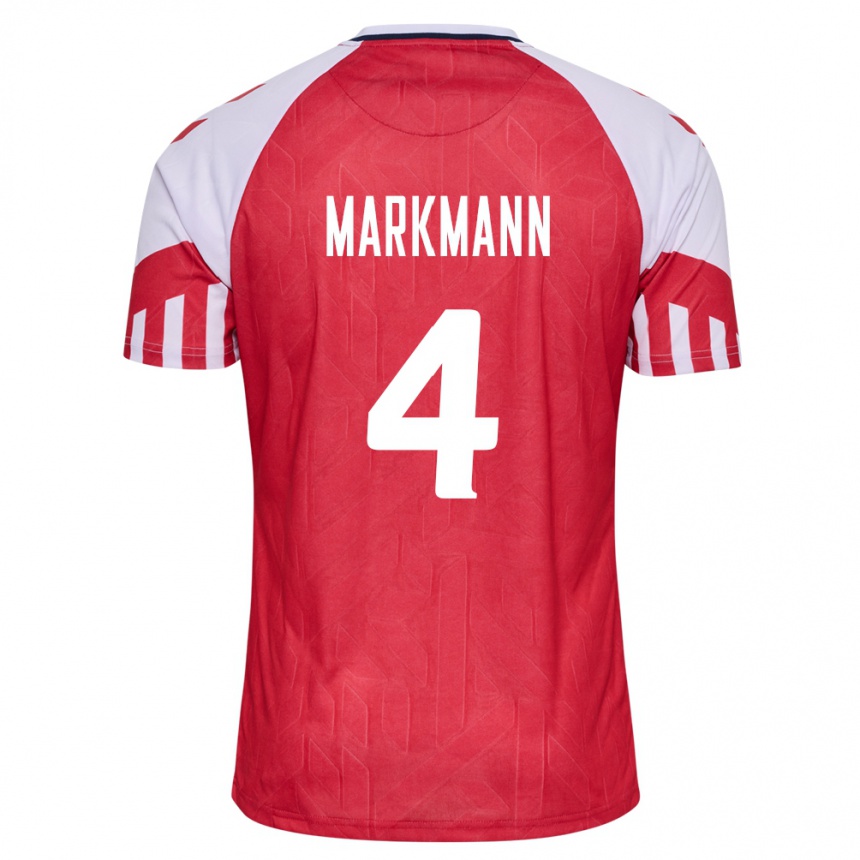 Herren Fußball Dänische Noah Markmann #4 Rot Heimtrikot Trikot 24-26 T-Shirt Luxemburg