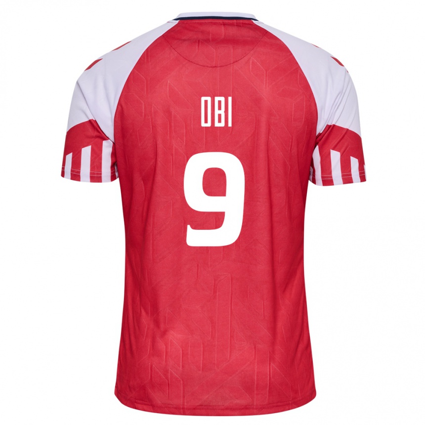Herren Fußball Dänische Chido Obi #9 Rot Heimtrikot Trikot 24-26 T-Shirt Luxemburg