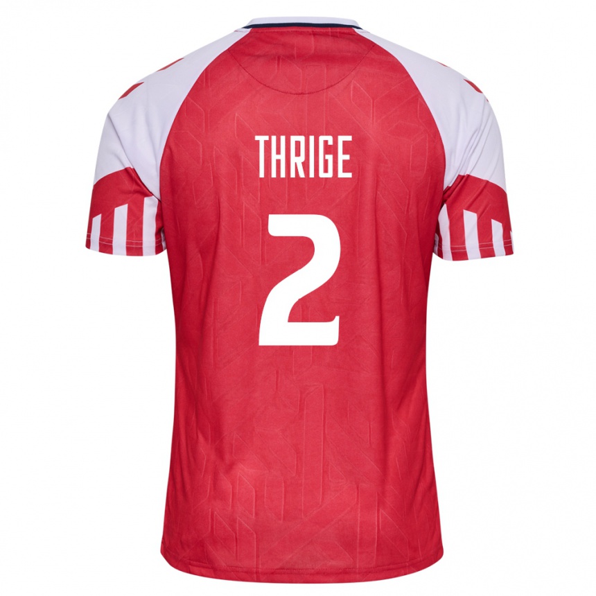 Herren Fußball Dänische Sara Thrige #2 Rot Heimtrikot Trikot 24-26 T-Shirt Luxemburg