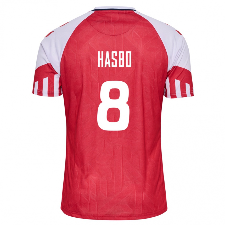 Herren Fußball Dänische Josefine Hasbo #8 Rot Heimtrikot Trikot 24-26 T-Shirt Luxemburg