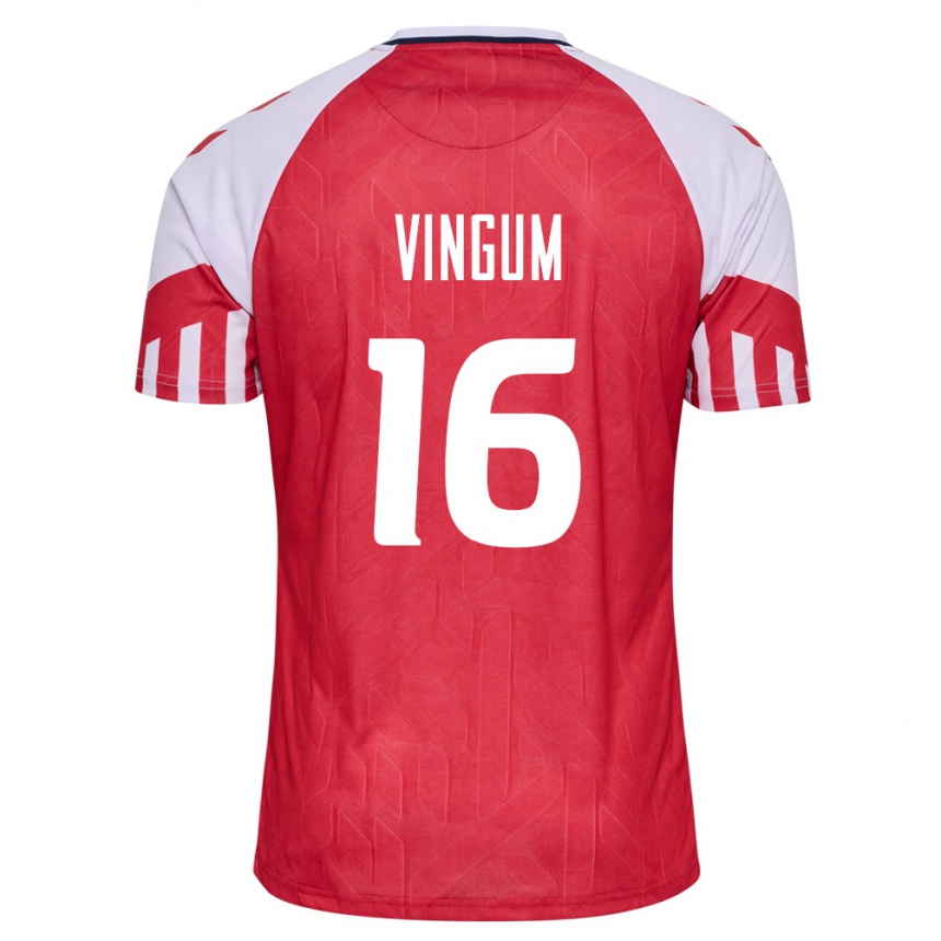 Herren Fußball Dänische Alberte Vingum #16 Rot Heimtrikot Trikot 24-26 T-Shirt Luxemburg