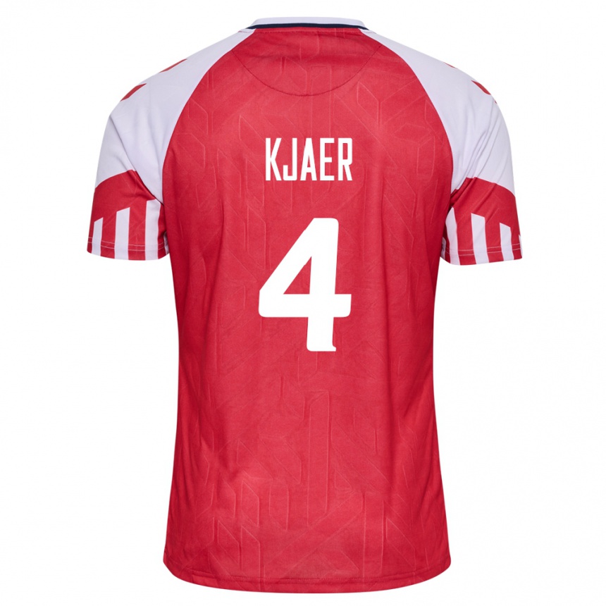 Herren Fußball Dänische Simon Kjaer #4 Rot Heimtrikot Trikot 24-26 T-Shirt Luxemburg