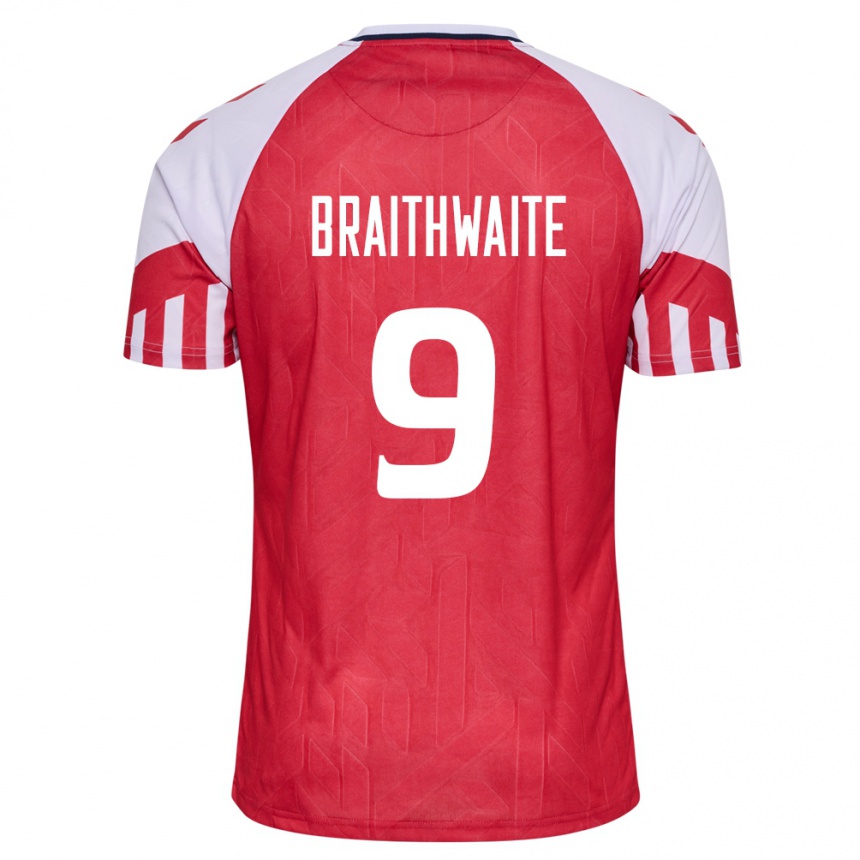 Herren Fußball Dänische Martin Braithwaite #9 Rot Heimtrikot Trikot 24-26 T-Shirt Luxemburg