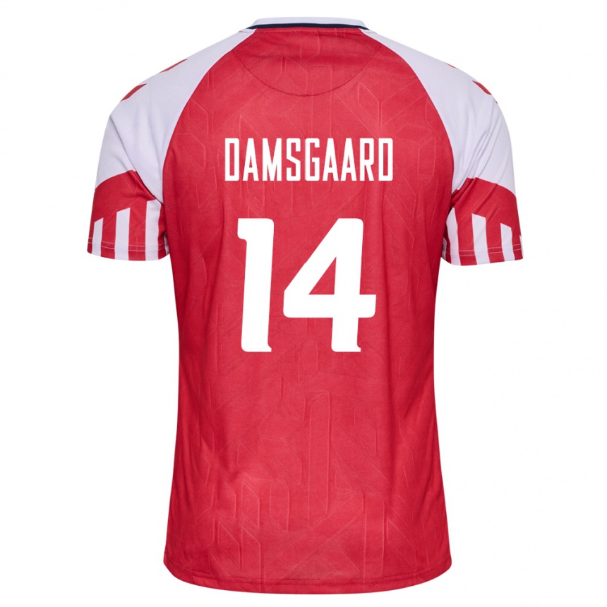 Herren Fußball Dänische Mikkel Damsgaard #14 Rot Heimtrikot Trikot 24-26 T-Shirt Luxemburg