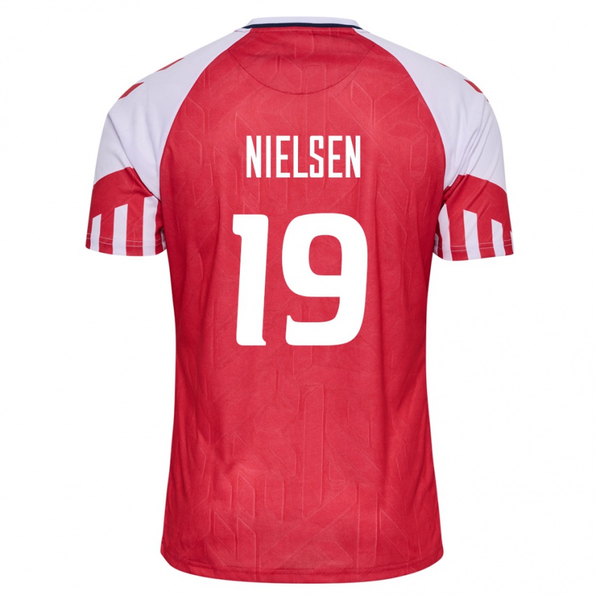 Herren Fußball Dänische Casper Nielsen #19 Rot Heimtrikot Trikot 24-26 T-Shirt Luxemburg