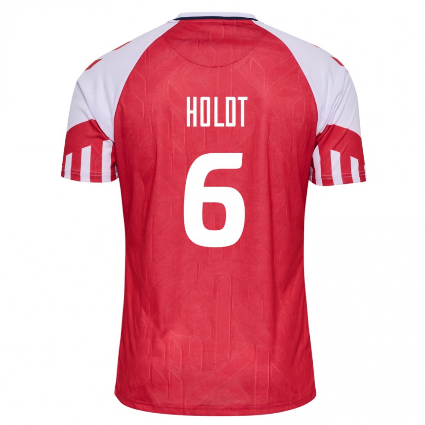 Herren Fußball Dänische Olivia Holdt #6 Rot Heimtrikot Trikot 24-26 T-Shirt Luxemburg