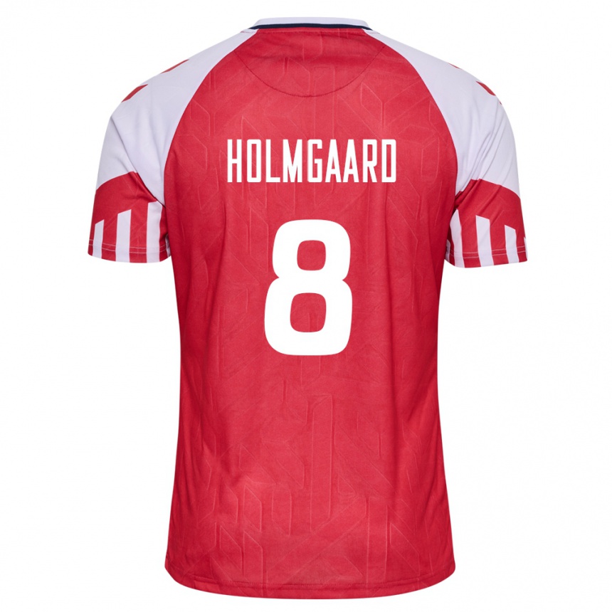 Herren Fußball Dänische Sara Holmgaard #8 Rot Heimtrikot Trikot 24-26 T-Shirt Luxemburg