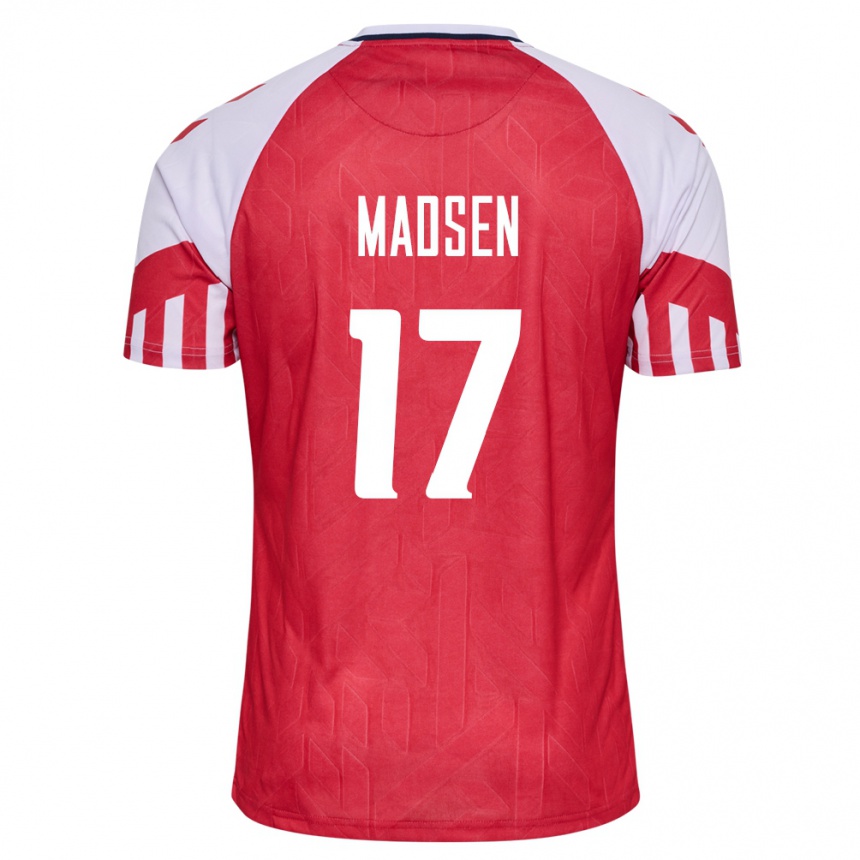 Herren Fußball Dänische Nicolas Madsen #17 Rot Heimtrikot Trikot 24-26 T-Shirt Luxemburg