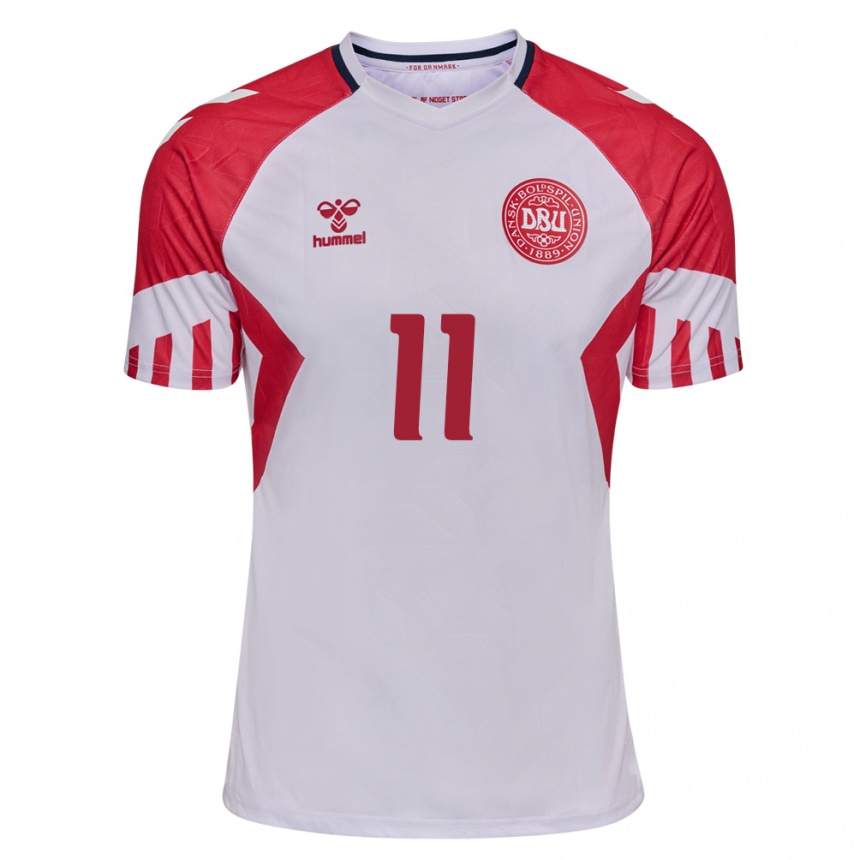 Herren Fußball Dänische Katrine Veje #11 Weiß Auswärtstrikot Trikot 24-26 T-Shirt Luxemburg